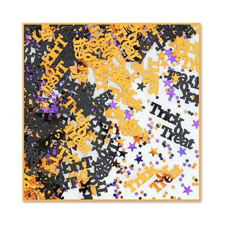 Pack of 6 Black, Orange and Purple Trick or Treat Halloween Celebration Confetti Bags 0.5 oz.