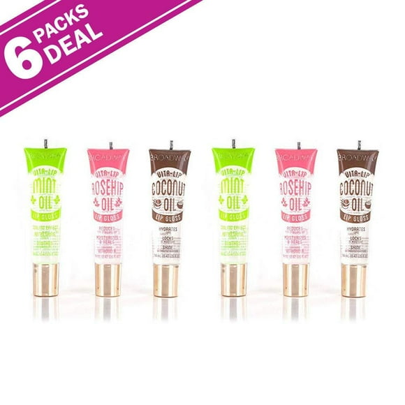 6-PACKS Kiss Broadway Clear Lip Gloss (Mint,Coconut,Rosehip Oil) Mint,Coconut,Rosehip Oil