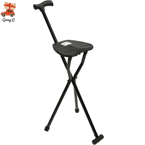 Portable Folding Walking Stick with Seat 3 Legged Travel Hiking Cane Chair Stool