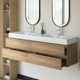thumbnail image 3 of 72" Wall Mounted Floating Bathroom Vanity in Oak with White Quartz Sink, 3 of 11