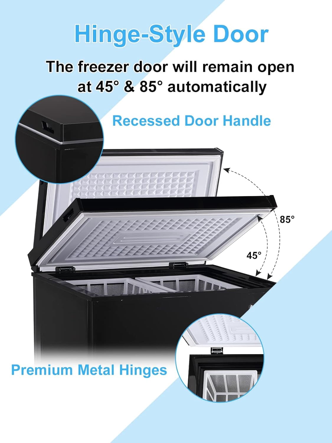 GGTB 5 Cu.ft Chest Freezer Refrigerator with Removable Basket, Top Open Door Compact Freezer, Adjustable Temperature for Home Kitchen Office Bar, Black