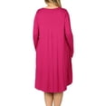thumbnail image 4 of Womens & Plus Round Neck Long Sleeve Knee Length A-Line Swing Trapeze Dress (Magenta, 1X), 4 of 4