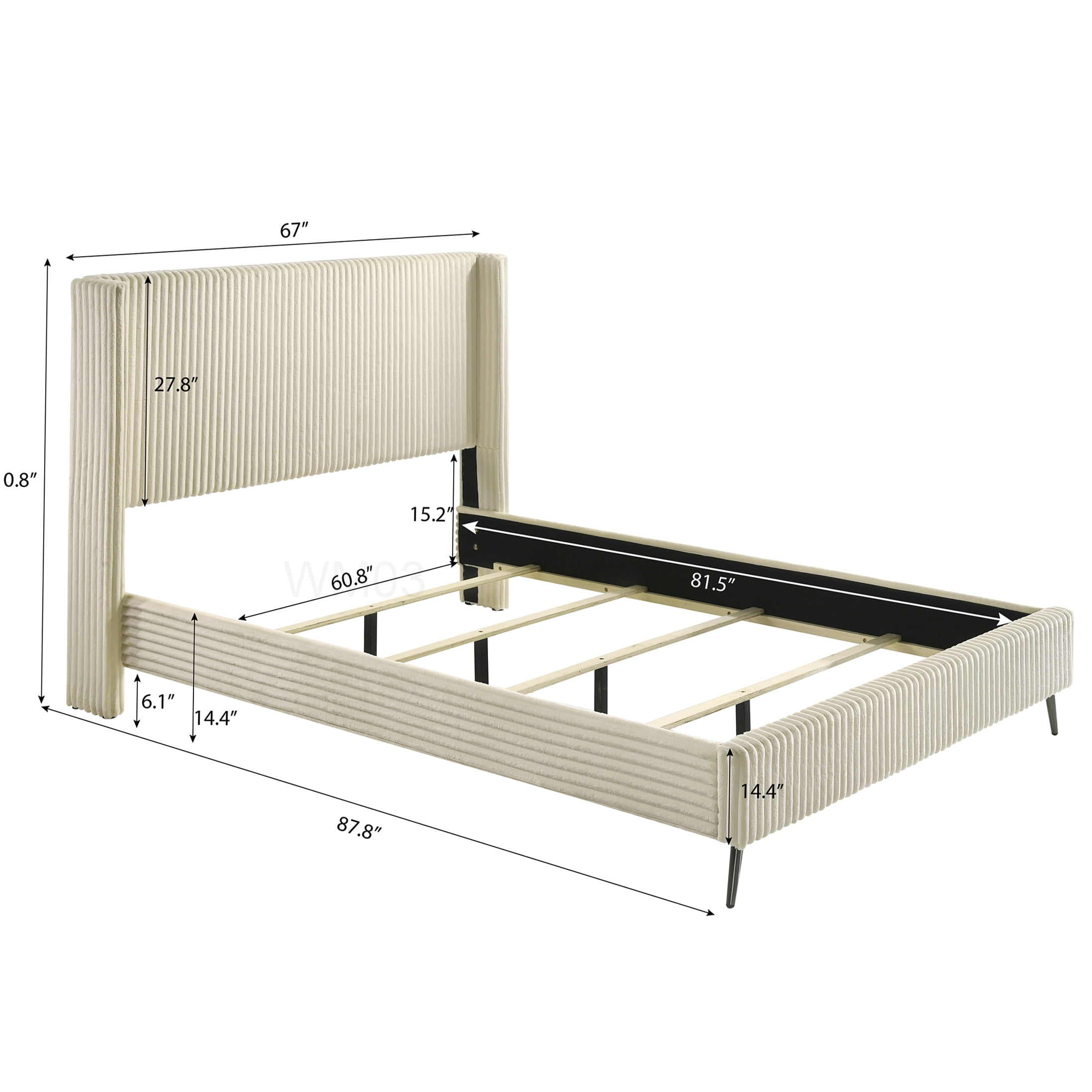 Modern Upholstered Queen Bed Frame with Wingback Headboard, Corduroy Fabric Platform Base, No Box Spring