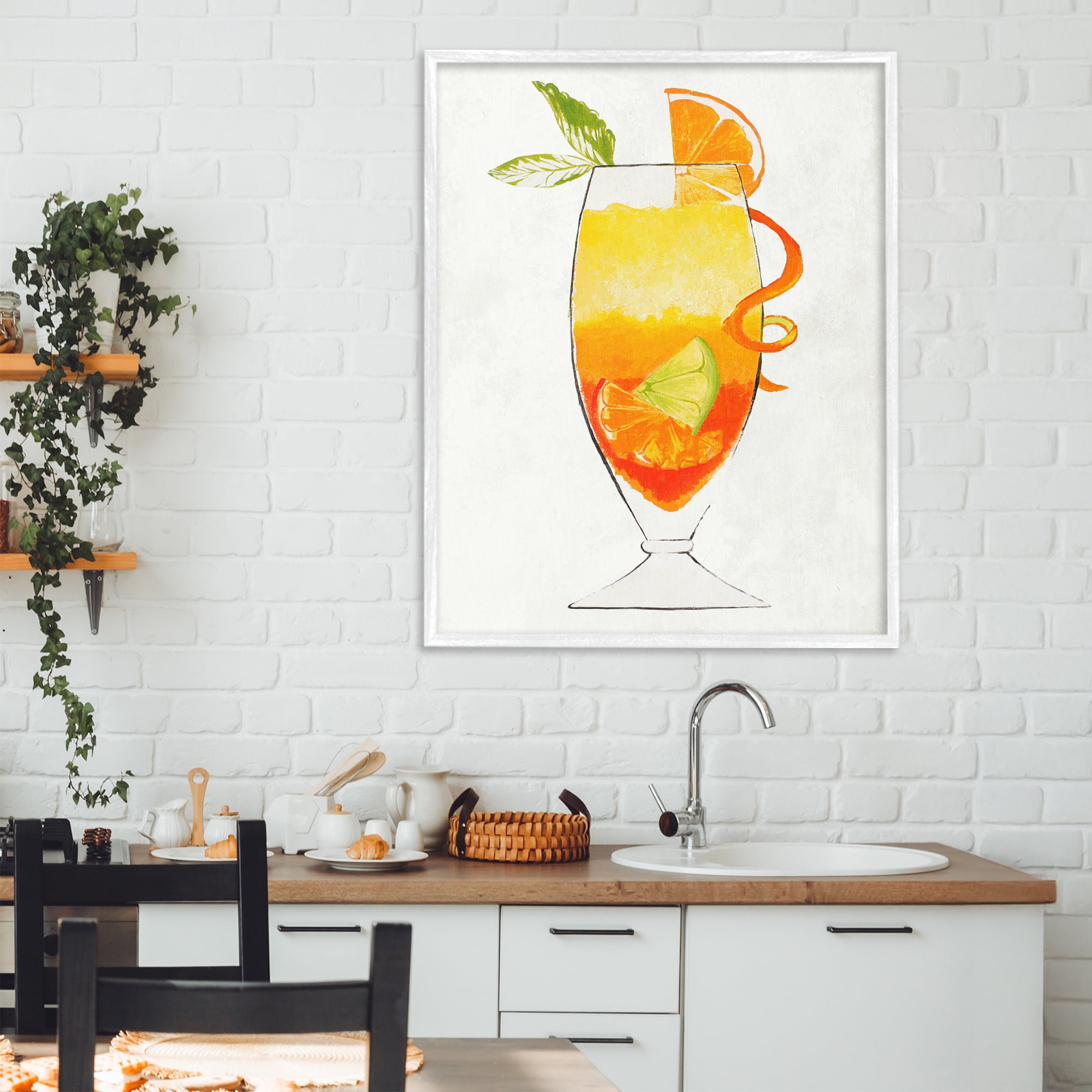 Stupell Industries Summer Cocktail Orange Fruit White Framed Giclee Art, design by Lorenzo Collective