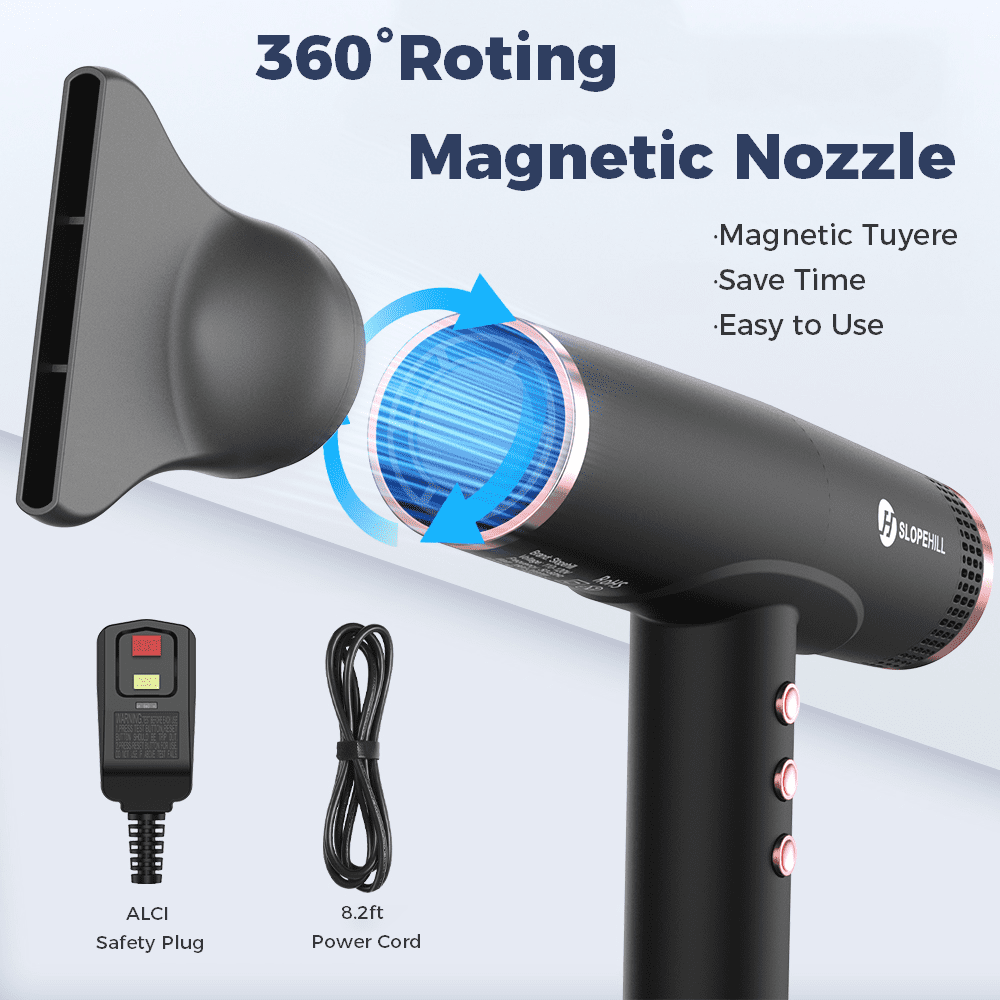Slopehill Hair Dryer with Diffuser, 2000W Professional Ionic Blow Dryer for Fast Drying & Home Travel, Lightweight & Low Noise, Black