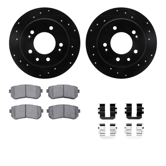 Dynamic Friction Company Rear Brake Rotors-Drilled and Slotted-Black with 5000 Advanced Brake Pads includes Hardware 8512-03036