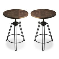 Home Square Metal & Wood Accent Table in Black Base - Set of 2