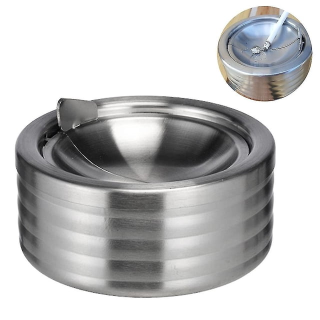 Cenicero al aire libre con tapa, hanlongyu Flip Top Juegos de ceniceros de acero inoxidable para malas hierbas, ceniceros de metal a prueba de viento para cigarrillos