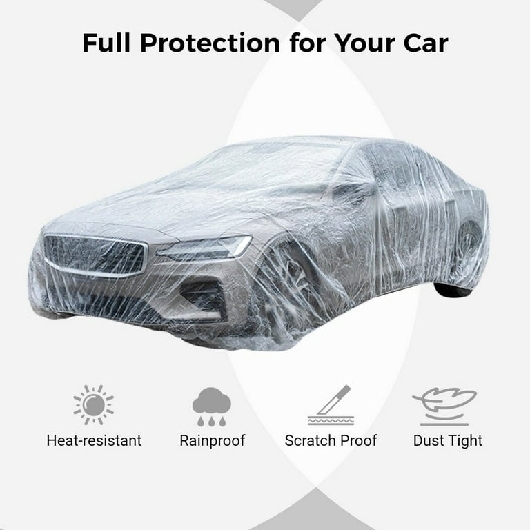 5Ppcs Transparent Disposable Car Covers Thickened PE Plastic Car Covers Universal Waterproof Dust proof Full Covers Outdoor Indoor Car Covers