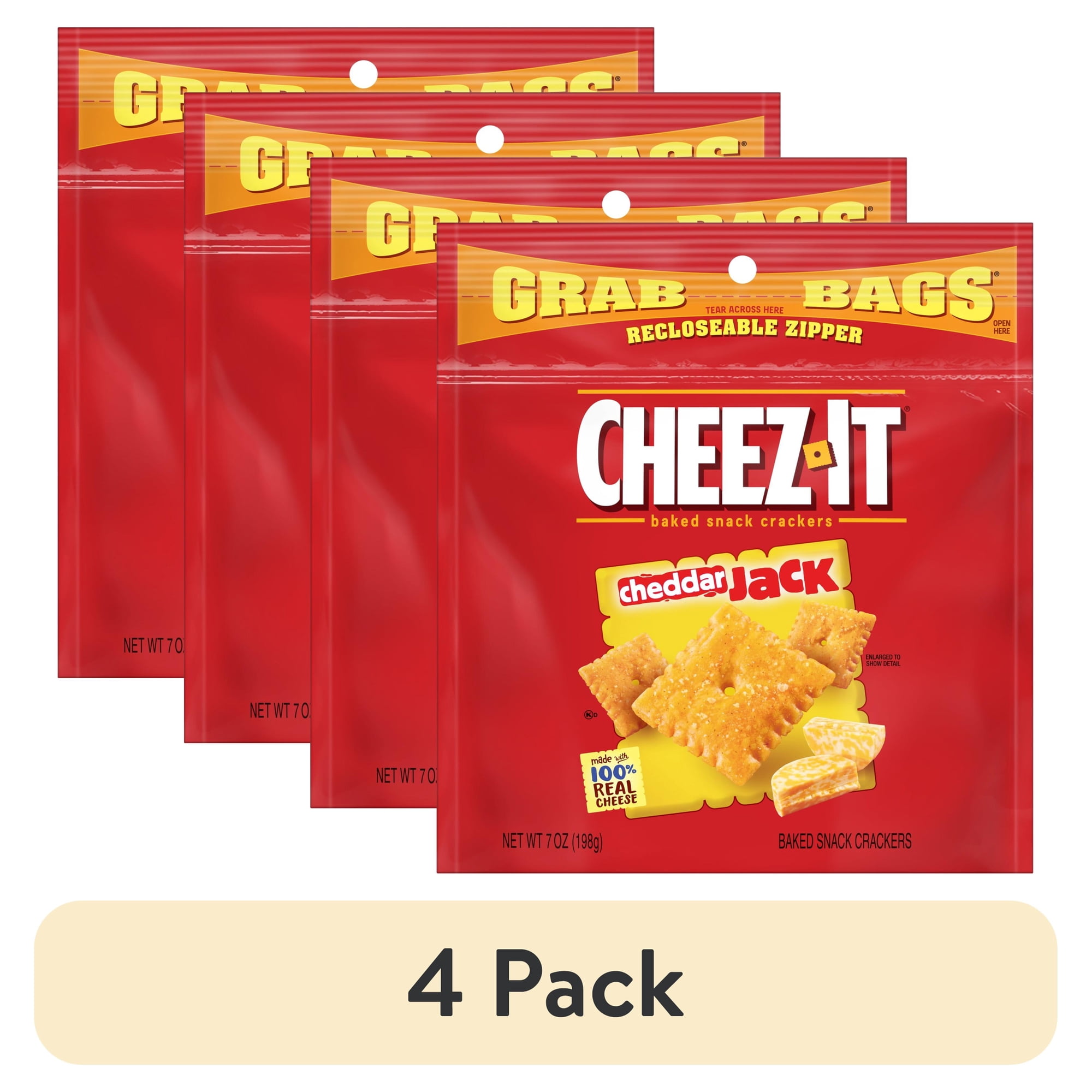 (4 pack) Cheez-It Cheddar Jack Cheese Crackers Baked Snack Crackers 7 oz