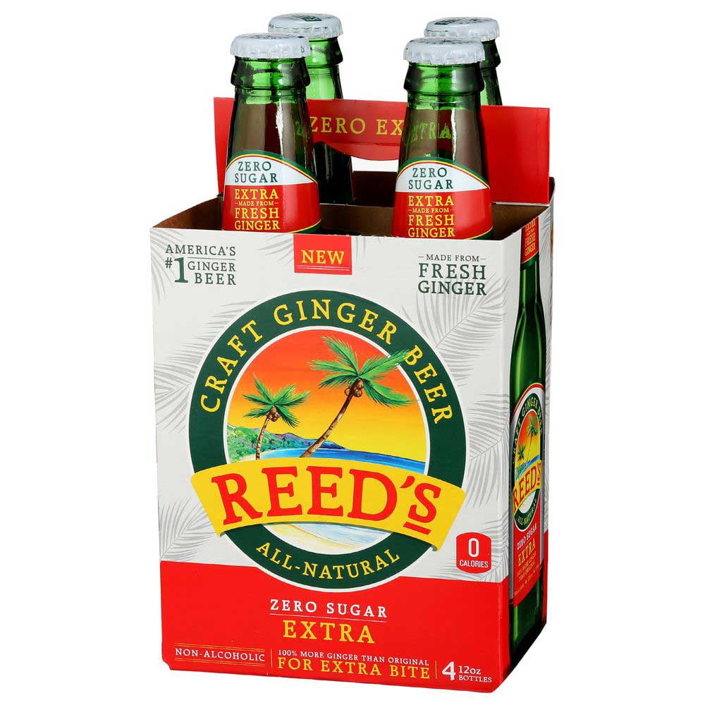 Reeds Zero Sugar Extra Craft Ginger Beer, 12 Fluid Ounce - 4 count per pack -- 6 packs per Case.
