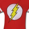 thumbnail image 2 of The Flash Distressed Logo With Striped Sleeves Red Adult T-Shirt, 2 of 3