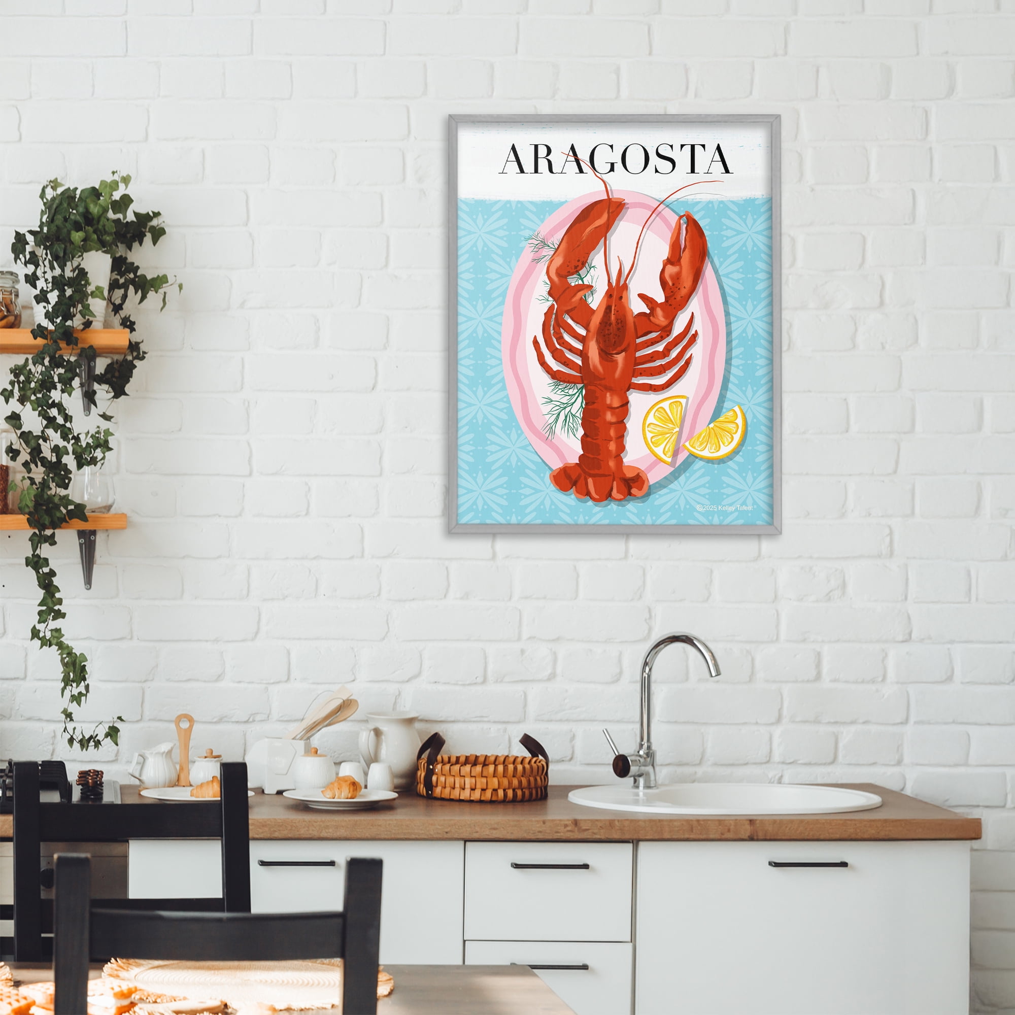Stupell Industries Aragosta Lobster Dish Gray Framed Giclee Art, design by Kelley Talent