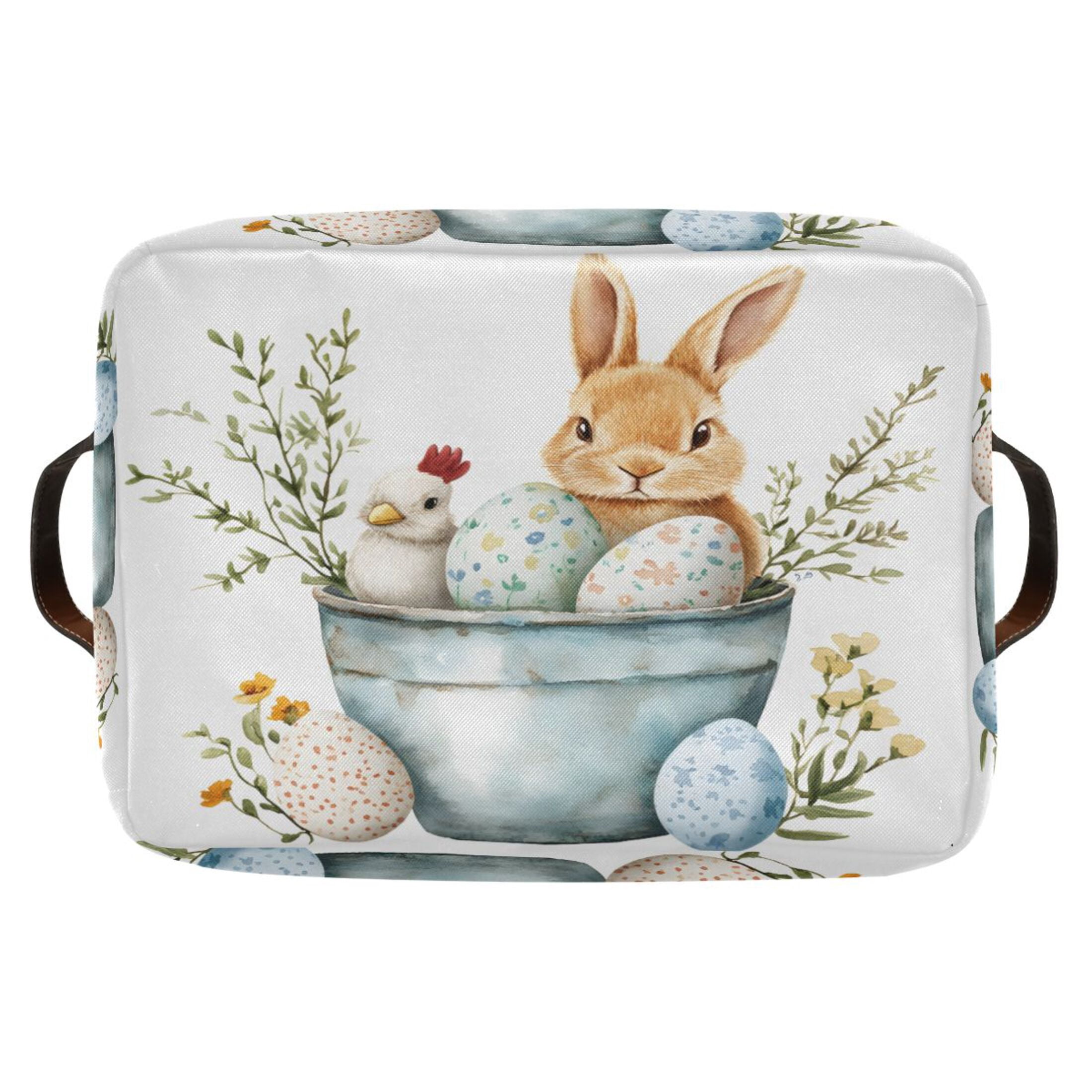Ryvnso Easter Rabbit Egg Storage Basket Large Bin Foldable Boxes Toys Organizer 14.2x10.2x8.3in 2 PCs