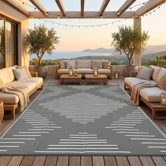 Gaderth 8x10 FT Outdoor Rug, Waterproof Reversible Plastic Straw Area Rug for Patio, RV, Deck, Porch, Picnic, Beach and Poolside, Foldable Outside Carpet Mat with Carry Bag and Stakes