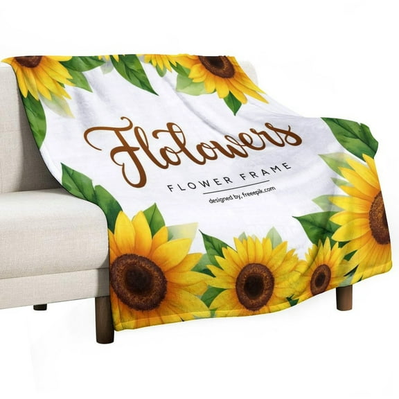 Sunflower Floral Frame Design Flannel Blanket Lightweight Blanket for Couch Sofa Bed, Super Soft Cozy Print Warm Blanket