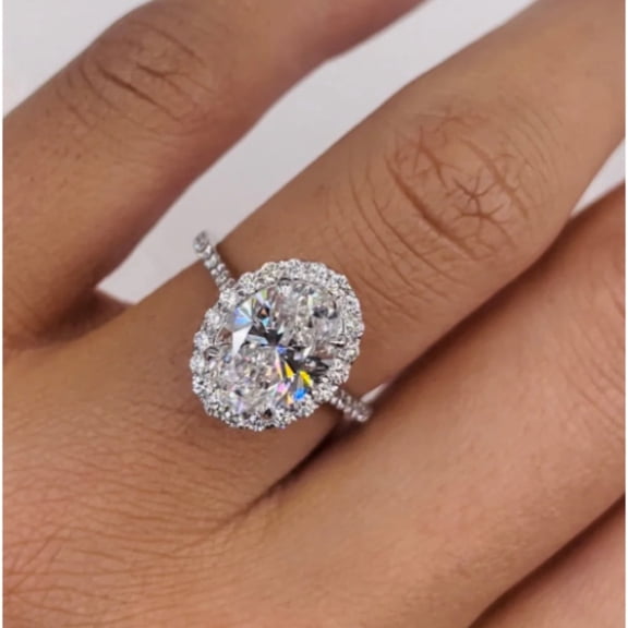 2.10Ct Oval Cut Simulated Diamond Women's Ring 14K White Gold Plated