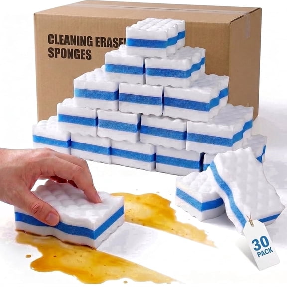 30 Pack Magic Cleaning Eraser Sponges, Extra Thick 3X Density Melamine Foam Cleaning Pads for Kitchen, Bathroom and Walls