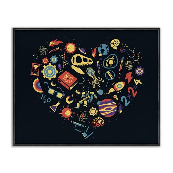 Stupell Industries Contemporary Retro Science Heart Black Framed Giclee Art, 14 x 11, by Tobe Fonseca