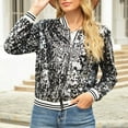 thumbnail image 4 of Yuanlong Womens Jackets Autumn Ladies Notch Collar Zipper Patchwork Sequin Long Sleeve Jacket Streetwear Shiny Outwear Tops, 4 of 9