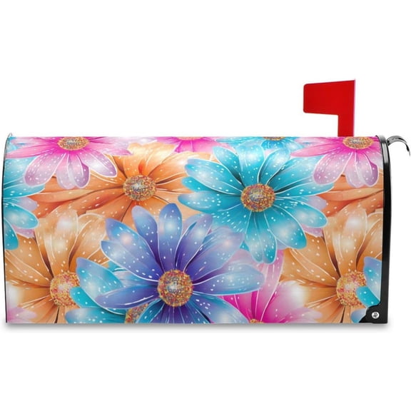 Flower Mailbox Covers, Colorful Flowers Daisies Mailbox Covers Oxford Cloth Post Box Cover with Magnetic Strip for Garden Yard Decor