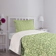 thumbnail image 5 of Ambesonne Green Quilted Bedspread Set 2 Pcs, Curly Ornate Leaf Damask, Twin Size, Pale Green Fern Green, 5 of 6