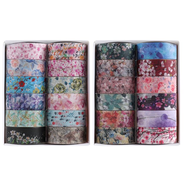Juego Cintas Adhesivas Artista para Coleccionistas Arte 12/24 Rollos Washi Flores Reutilizables
