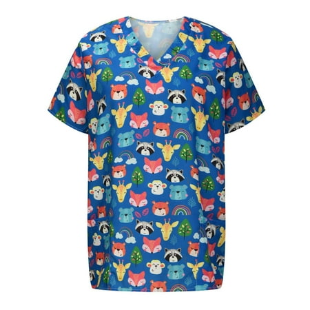 

Hesxuno Womens Plus Size Scrubs Women s Fashion Summer V Neck Leisure Short Sleeve Printing Nursing Tops Summer Nurse Shirts Scrubs