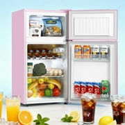 Kcpolre Pink Mini Fridge with Freezer 3.2 Cu.ft Refrigerators, Adjustable Glass Shelves, Quiet Dual Door Dorm Fridge for Bedroom, College, Office
