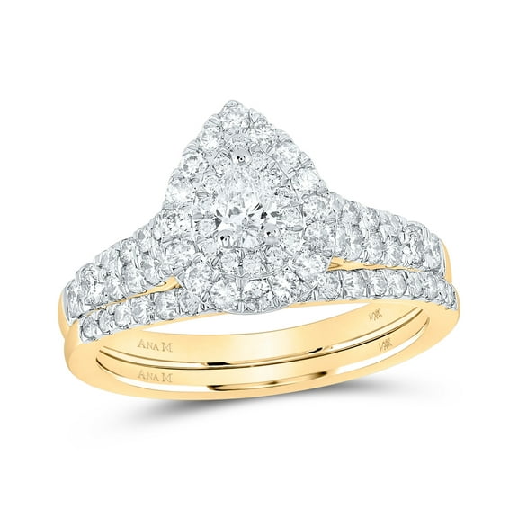 14K Yellow Gold Pear Dia. Halo Bridal Wedding Band Set 1ctw, Women's Size: 5-10