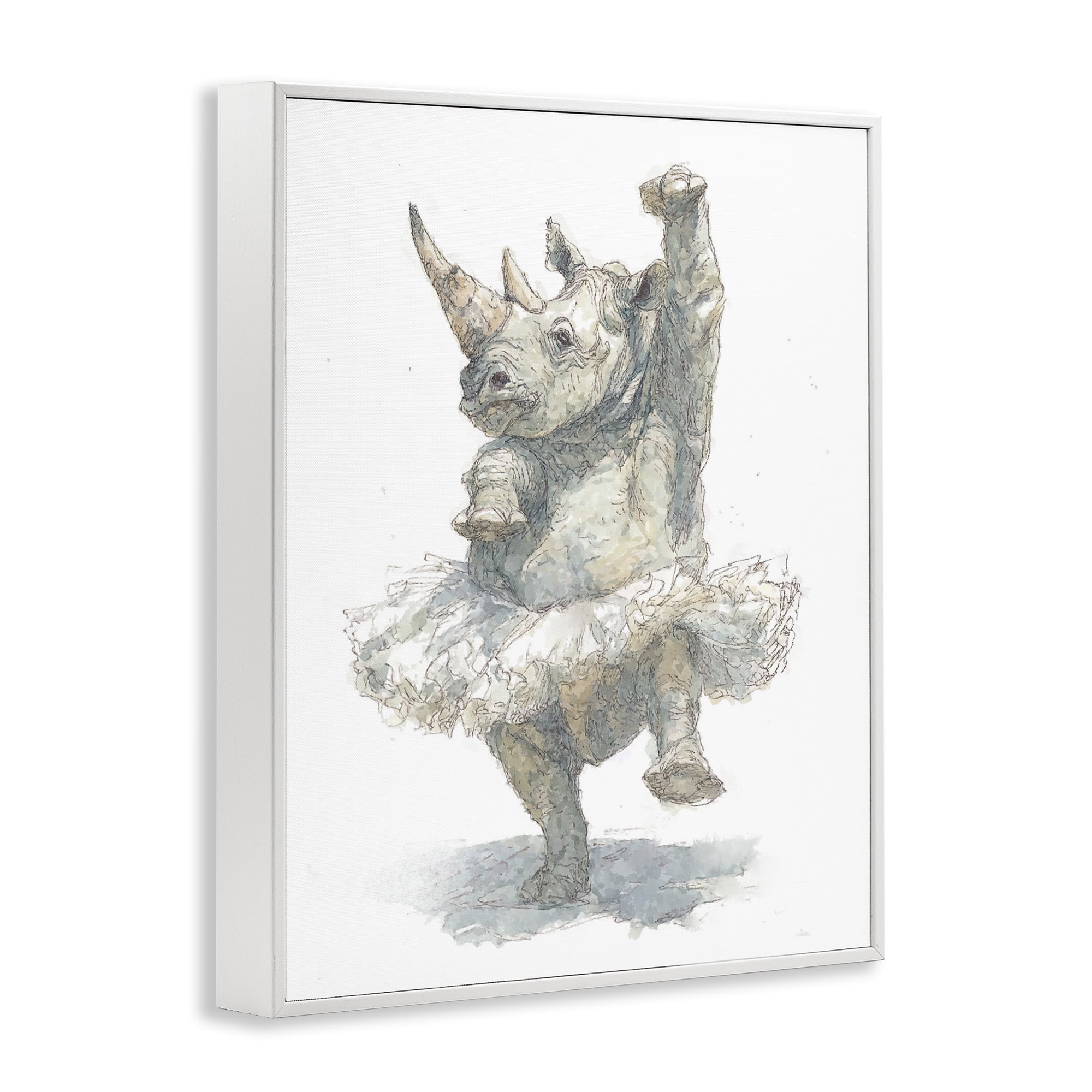 Ballet Rhino Tutu White Framed Giclee Art, design by Ziwei Li