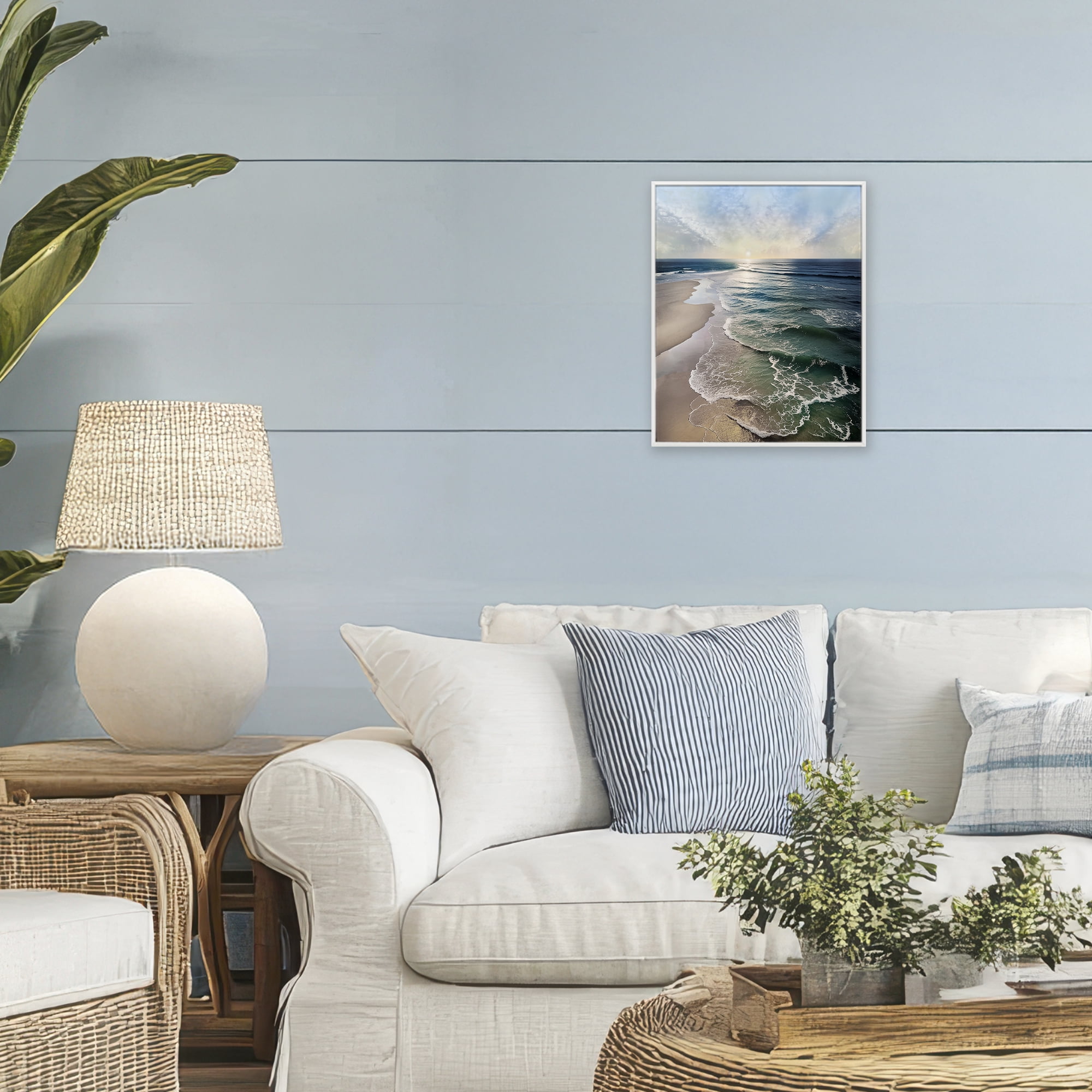 Stupell Industries Tranquil Shoreline with Soft Light White Framed Giclee Art, design by Mike Calascibetta