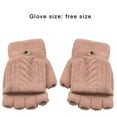 thumbnail image 3 of 1 Paire de Gants d'Hiver Chauds avec Rabat Mitaines Tricotées Gants Tricotés Randonnée Extérieure 2-en-1 Mitaines Sans Doigts, Rose, 3 of 8