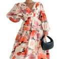 thumbnail image 4 of Robes Boho Élégantes à Manches Longues Imprimé Floral Col en V Automne Décontracté Plage Fête Robe Fluide, 4 of 7