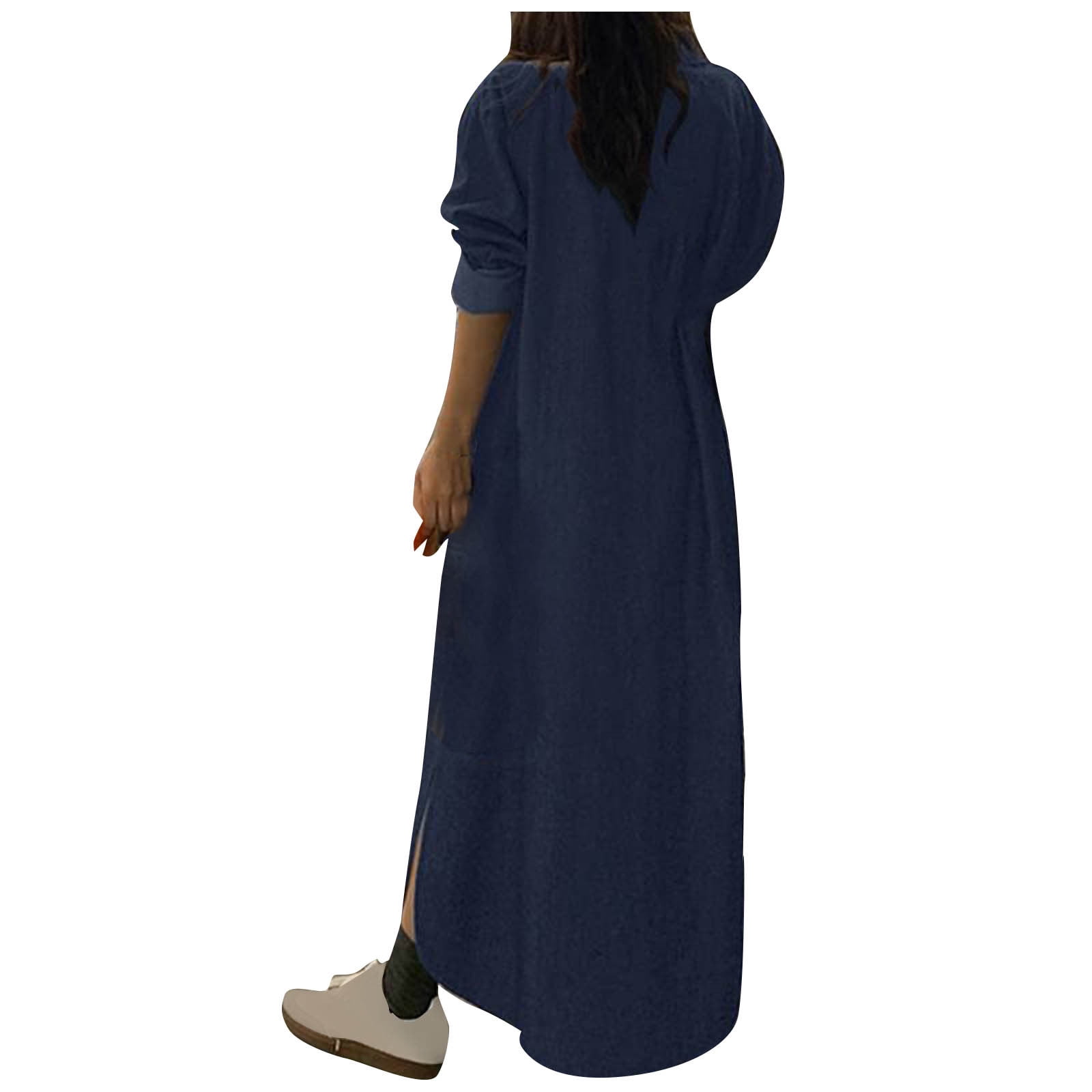 APEXFWDT Women's Casual Denim Maxi Dresses Plus Size Lapel Collar Long  Sleeves Loose Fit Shirt Dress Button Down Long Denim Dress M-5XL -  Walmart.com