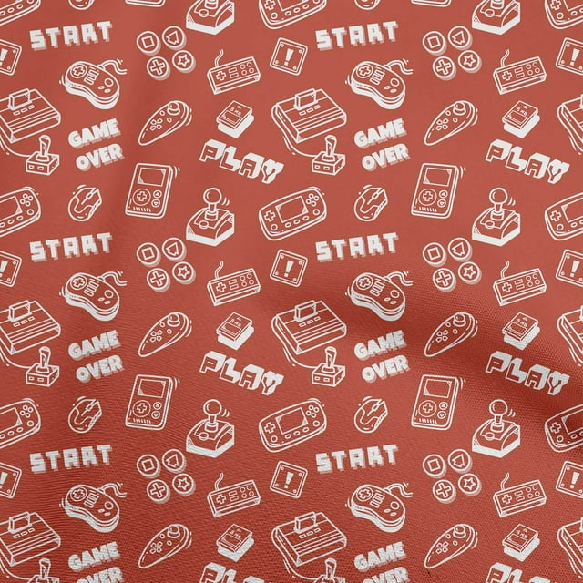 oneOone Rayon Dark Peach Fabric Game Video Game Doodle Sewing Craft Projects Fabric Prints By Yard 56 Inch Wide