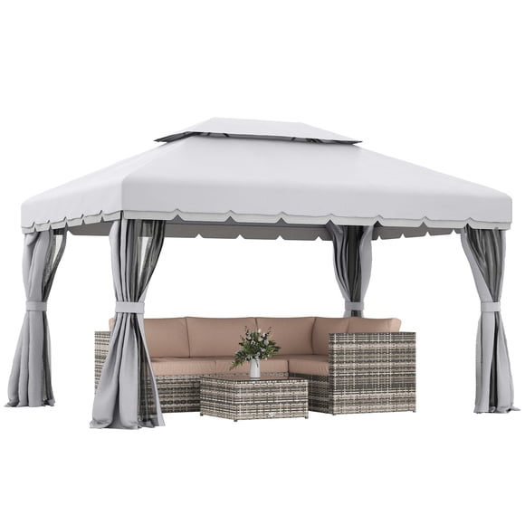Outsunny 13' x 10' Patio Gazebo, Outdoor Gazebo Canopy Shelter, Light Grey