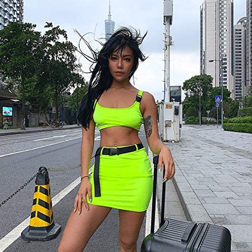 Sexy Buckle Tank Crop Top Mini Skirt 