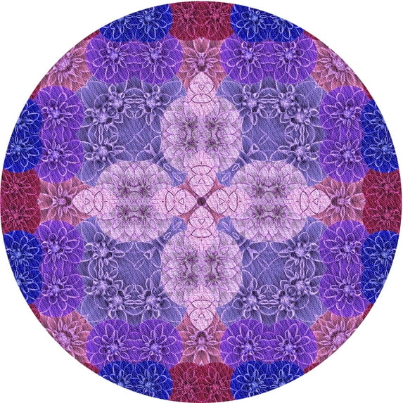 Ahgly Company Machine Washable Indoor Round Transitional Purple Area Rugs, 4' Round