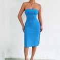 thumbnail image 2 of Delconic Women’s Strapless Bodycon Tube Dress Sleeveless Slim Fit Knee Length Textured Fabric Casual Wear Sky Blue XS, 2 of 6