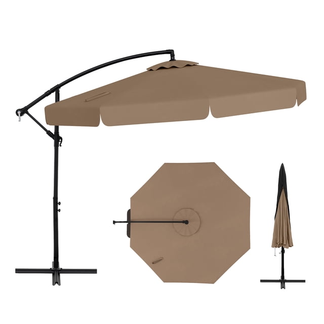 Gymax Parasol Suspendu Déporté de 10 Pi pour Patio, Parasol Cantilever avec Réglage d'Inclinaison Facile, Taupe