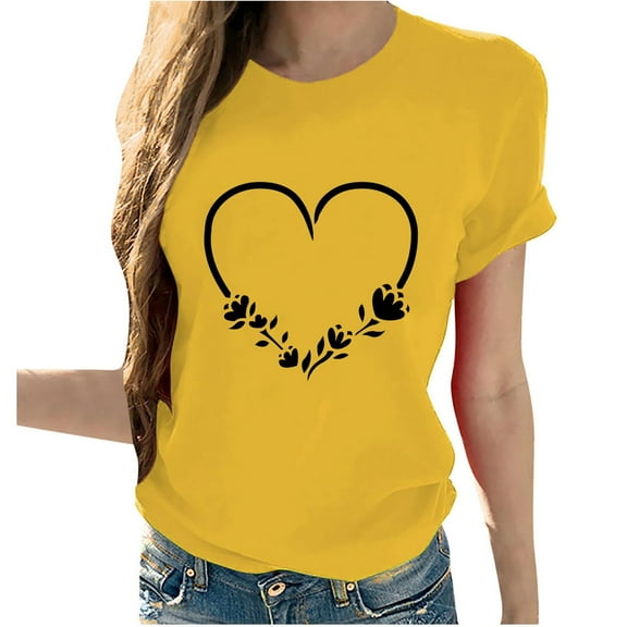 JIUKE Valentines Day Shirts for Women Crew Neck Summer Plain Tops Casual Long Sleeve Heart Graphic T-Shirts