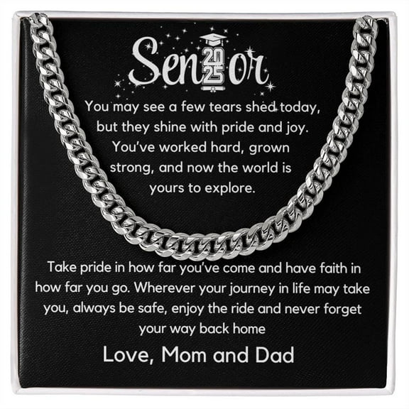 Personalized To My Son Necklace From Mom and Dad, Graduation Gift For Son with Message Card and Git Box, College Graduation Gift For Him, High School Graduation Gift 2025 Cuban Chain