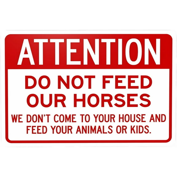 Attention Do Not Feed Our Horses We Don't Come to Your House Warning Metal Sign 12 x 8 Inches - Wildlife Security Sign, Indoor Outdoor Road, Yard, Garage, Home, Business, Street Wall Safety Decor