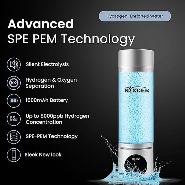 Nixcer Hydrogen Pro Water Bottle, 8000PPB H2, OLED, SPE/PEM Tech