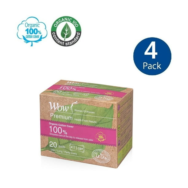 WOW Organic Sanitary Pads for Women Unscented Panty liners 100 USDA