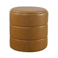 thumbnail image 2 of Benjara Sem Round Accent Ottoman- Brown Channel Tufted Faux Leather 18 Inch, 2 of 5