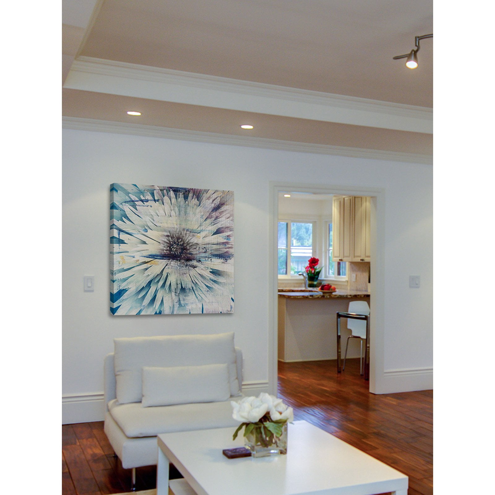 "White Burst Bloom" Painting Print on Wrapped Canvas