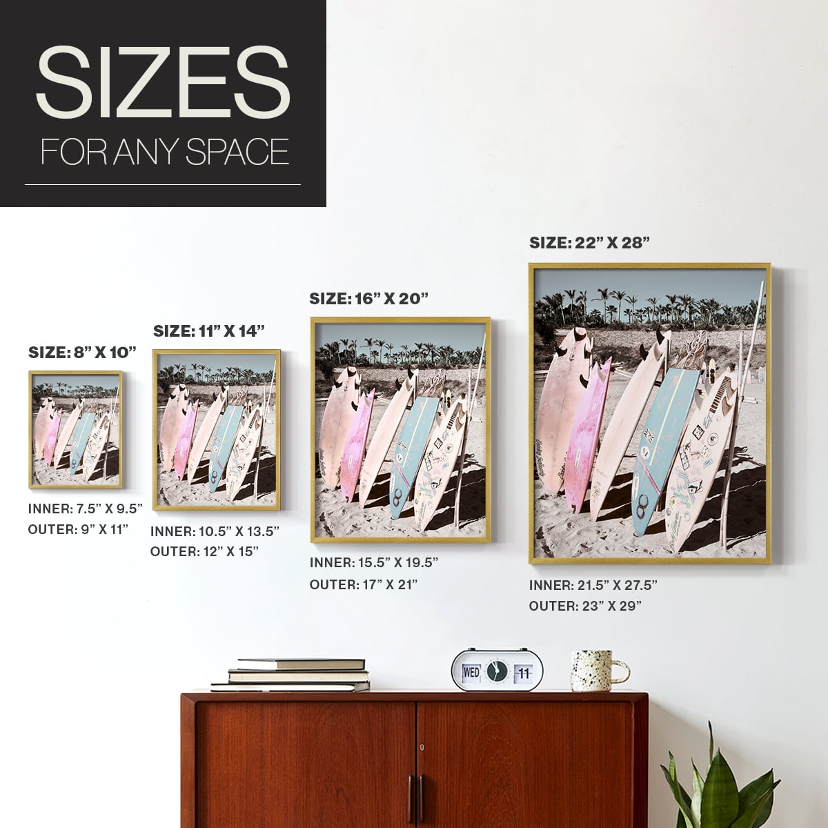 Wave Ready Framed Print in Gold Solid Wood 8 x 10 Framed Print