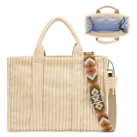 Corduroy Tote Bag for Women, Kabaqoo Handbag Bag Fashion Casual Shoulder Bag